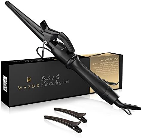 Professional 1-1/2" Tapered Curling Wand with Short Clamp, Ceramic Curling Iron for Long Lasting Cur | Amazon (US)