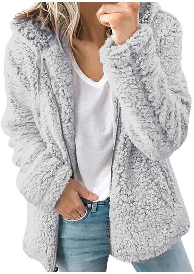 WUAI-Women Casual Sherpa Fleece Jacket Hoodies Full Zip Faux Fuzzy Long Sleeve Fluffy Fleece Swea... | Amazon (US)