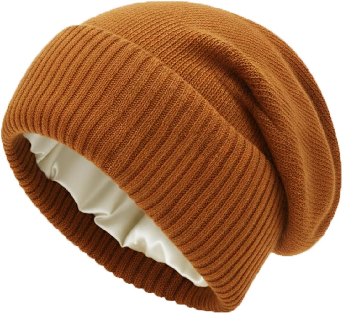 Cashmere Blend Satin Lined Beanie Hat Wool Winter Hats for Women Men Cuffed Hat Silk Lining Slouc... | Amazon (US)