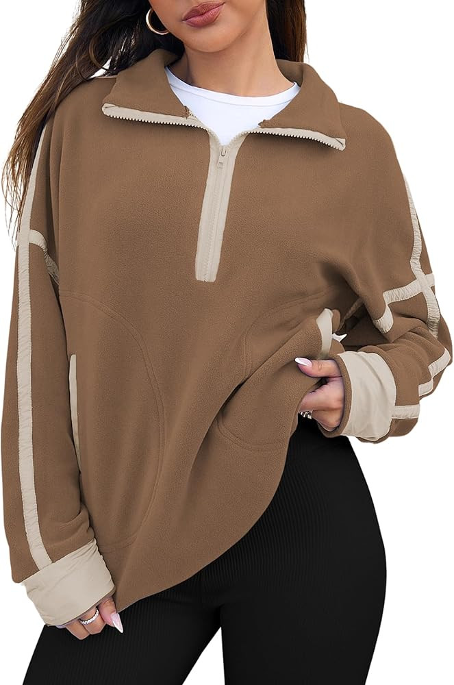 CCTOO Womens Half Zip Sweatshirt: Oversized Pullover Fuzzy Fleece Long Sleeve Sweaters Lapel Oute... | Amazon (US)