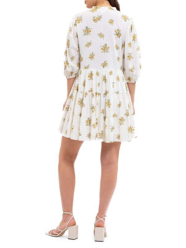 Floral Print Mandarin Collar Mini Dress | Saks Fifth Avenue OFF 5TH