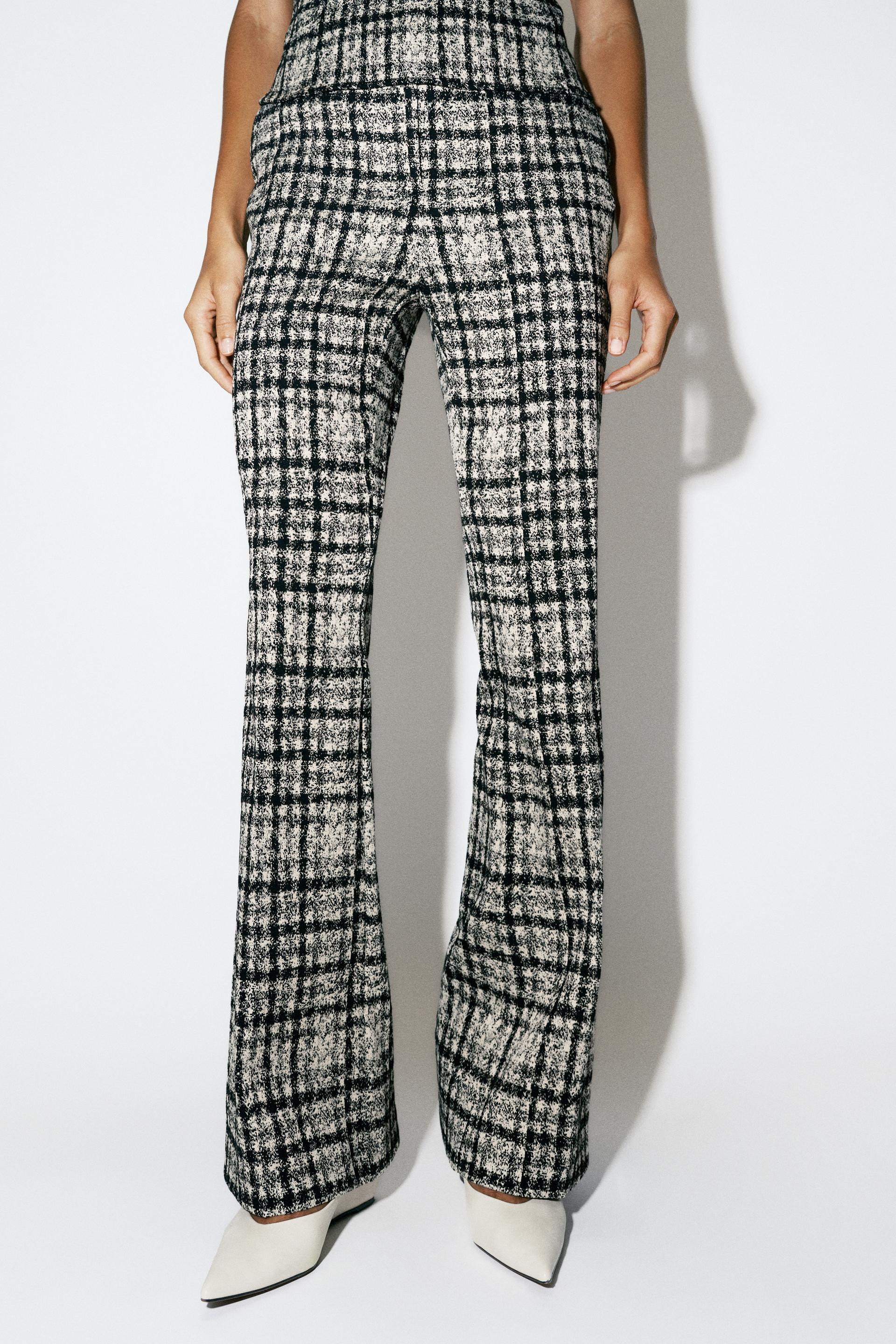 Zara - Plaid Flare Pants - Ecru / Black - Xs - Woman | Zara US