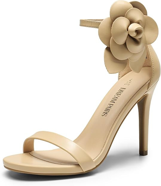 DREAM PAIRS Women's High Heels Flower Ankle Strap Stilettos Round Open Toe Dressy Sexy Sandals | Amazon (US)
