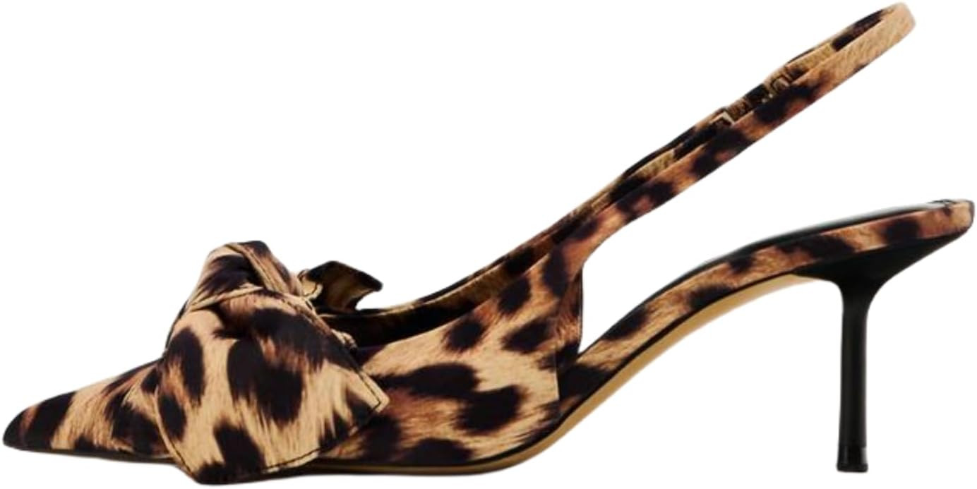 Women's Leopard Slingback Pumps Bow Knot Closed Pointy Toe Kitten Heels for Women Animal Print Ba... | Amazon (UK)