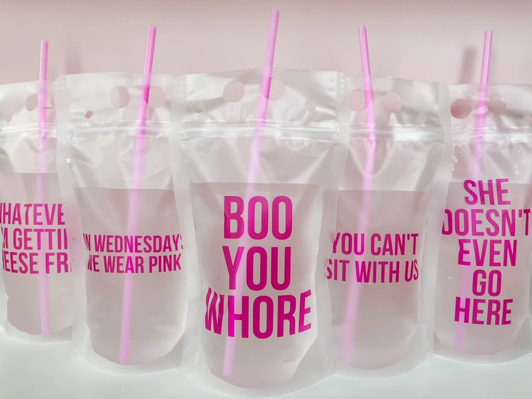 Mean Girls Drink Pouches Mean Girls Party Bachelorette Drink Pouches Mean Girls Birthday Party Gi... | Etsy (US)