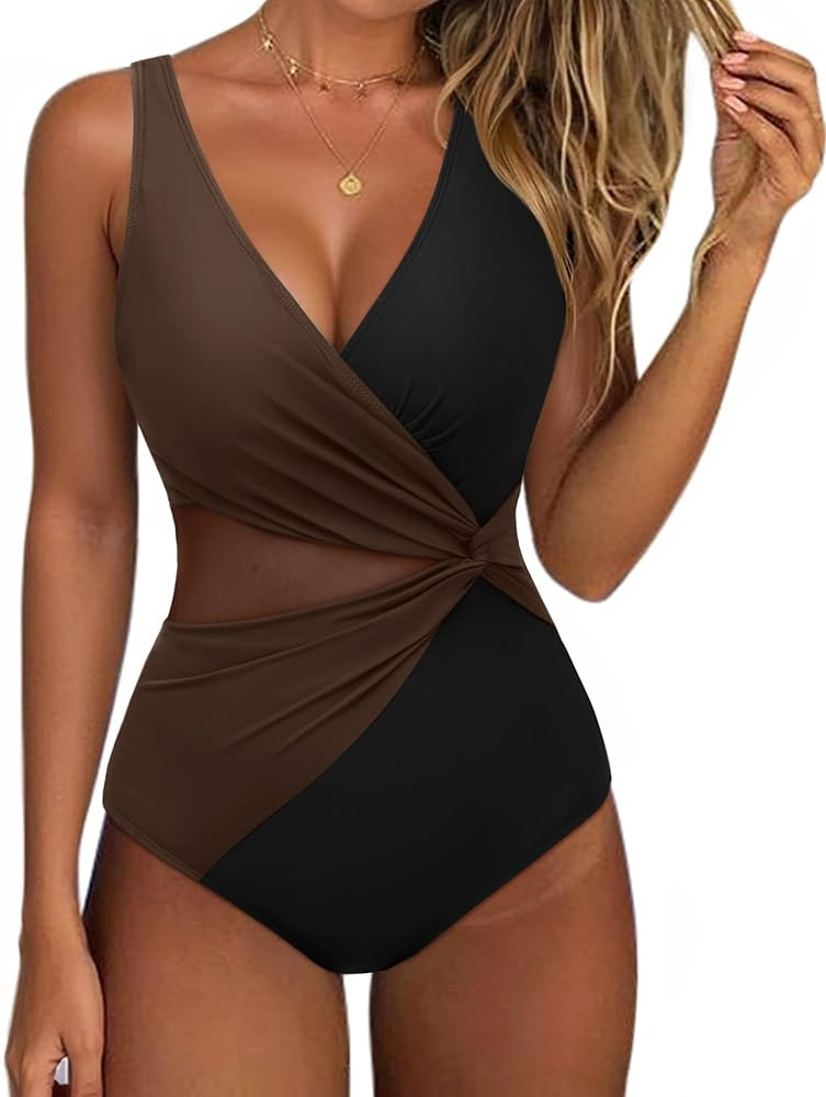 SUUKSESS Women Sexy Mesh Tummy Control One Piece Swimsuit Push Up Bathing Suit | Amazon (US)