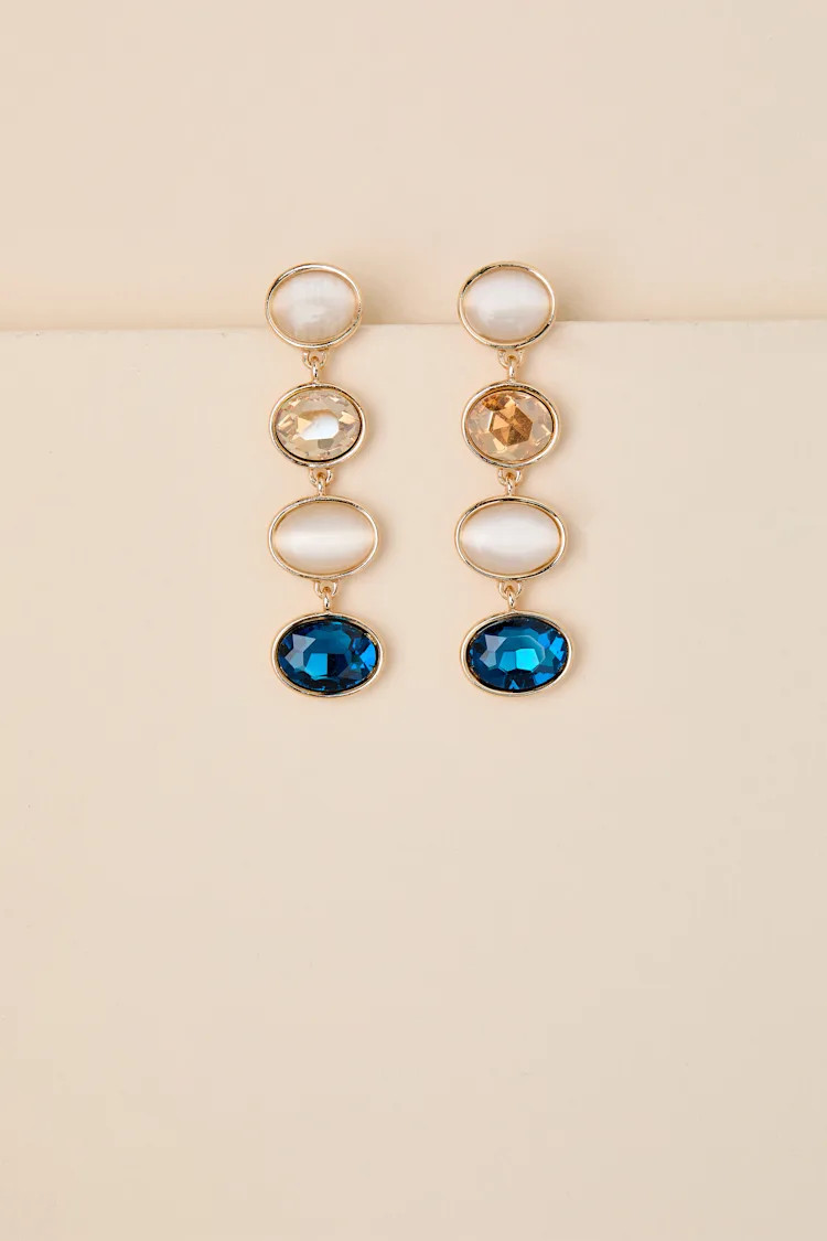 Arianda Blue Multi Rhinestone Drop Earrings | Lulus