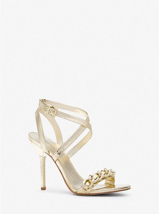 Asha Embellished Snake Embossed Leather Sandal | Michael Kors US