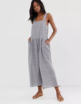 ASOS DESIGN minimal jumpsuit with button side in stripe print | ASOS US