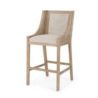 Noble House Lochmere 30 in. Beige and Natural Upholstered Rubberwood Bar Stool (Set of 2) 109266 ... | The Home Depot