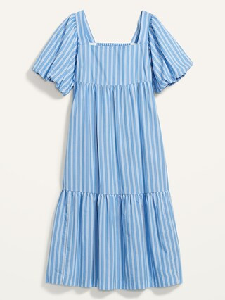 Fit & Flare Puff-Sleeve Cotton-Poplin Smocked All-Day Midi Dress for Women | Old Navy (US)