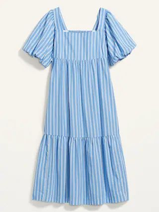 Puff-Sleeve Fit &#x26; Flare Smocked All-Day Midi Dress for Women | Old Navy (US)