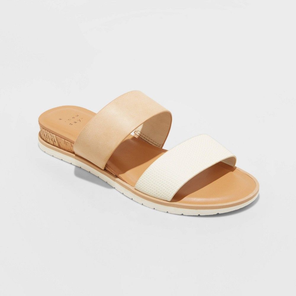 Women's Coco Two Band Slide Sandals - A New Day White 7 | Target