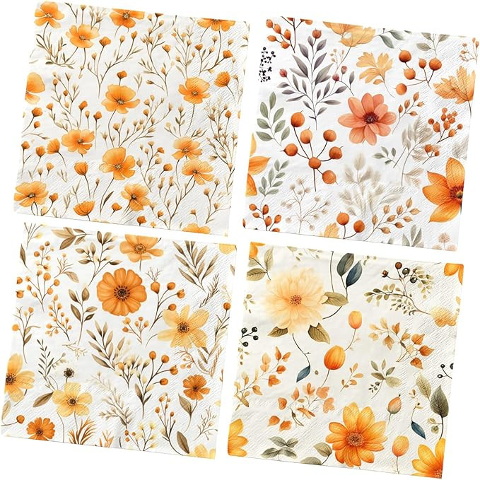 40Pcs Fall Napkins,Fall Baby Shower Decorations Autumn Harvest Party Napkins Maple Leaf Flower Th... | Amazon (US)