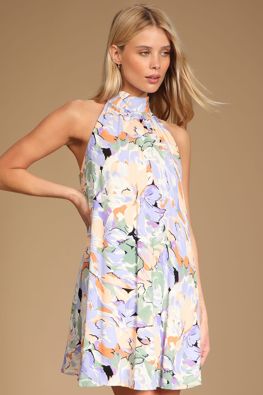 Tied Back To You Lavender Multi Floral Print Mini Shift Dress | Lulus (US)