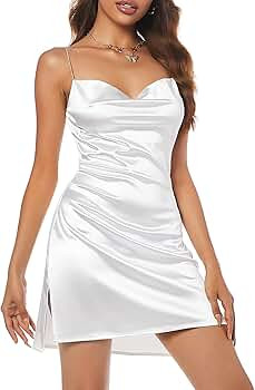 ZAFUL Women's Satin Sleeveless Spaghetti Strap Mini Dress Side Slit Cowl Neck Cocktail Party Dres... | Amazon (US)