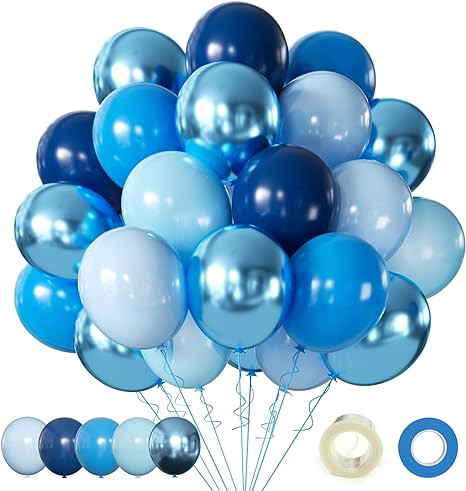 Blue Balloons Metallic Blue Balloon, 60Pcs 12Inch Chrome Blue Balloons Kit Macaron Light Pearl Na... | Amazon (US)