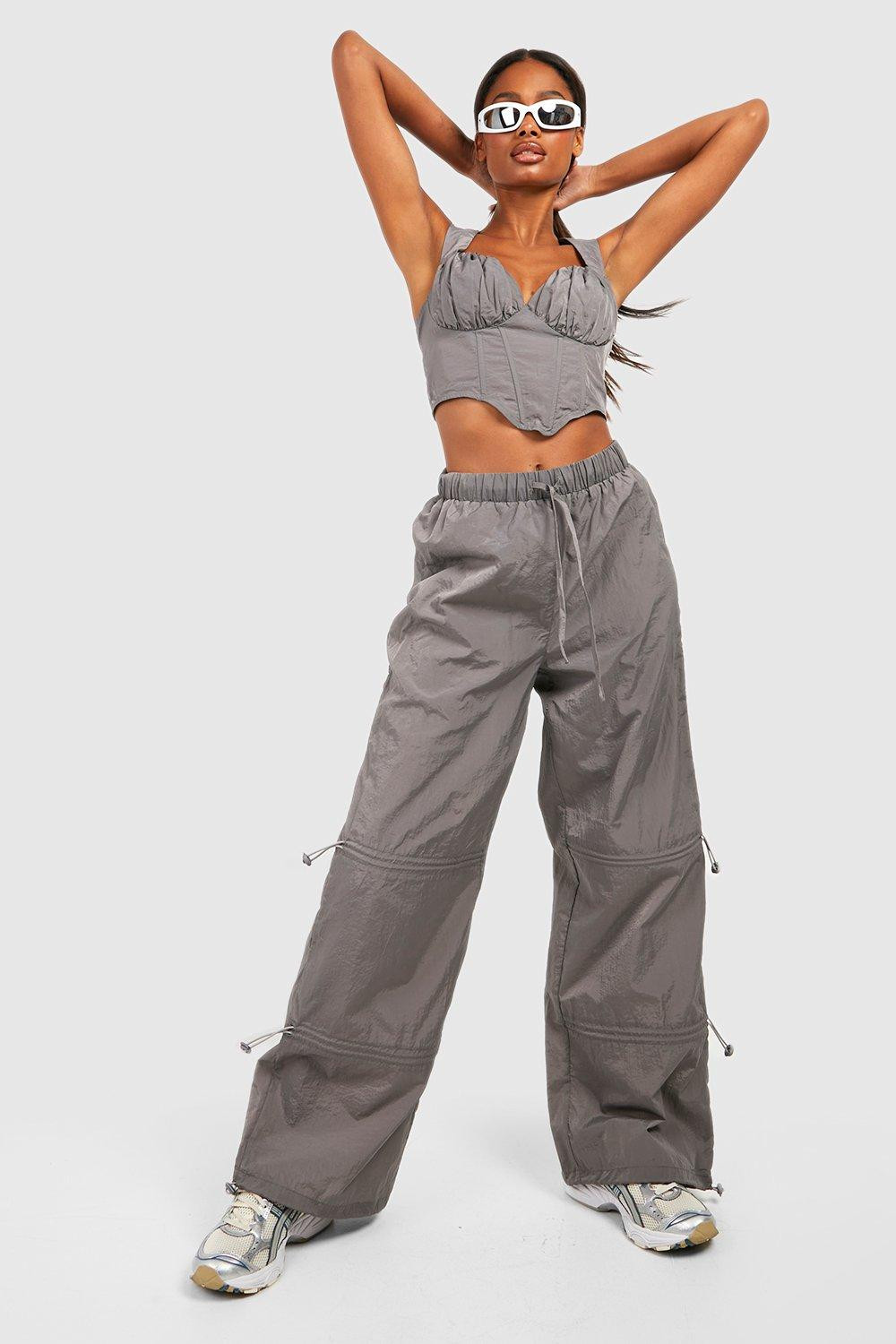 Womens Multi Toggle Parachute Pants - Grey - 4 | Boohoo.com (US & CA)
