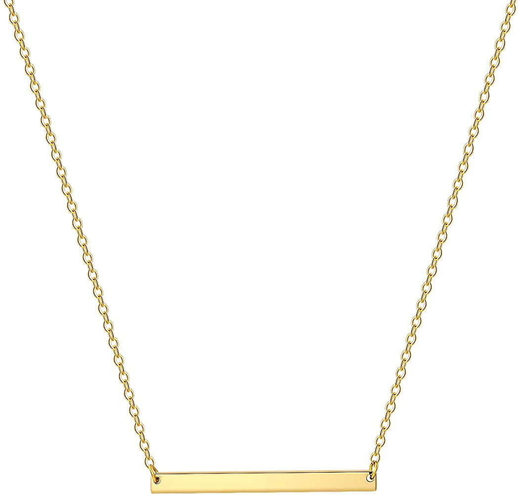 Estendly Dainty Gold Layered Bar Neckalce Moon Pendant Lariat Y Necklace 14K Gold Simple Necklace... | Amazon (US)