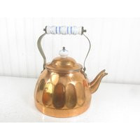 Copper Kettle, Nickel Lined Copper Teapot, Coffee Pot, Tea Blue & White Porcelain Handle | Etsy (US)
