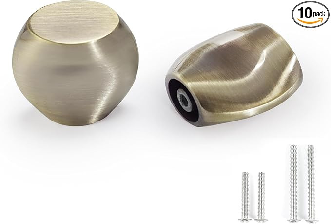 10 Pack Brushed Antique Brass Cabinet Knobs, 1.2Inch(31mm) Kitchen Cabinets Hardware Round Knobs ... | Amazon (US)
