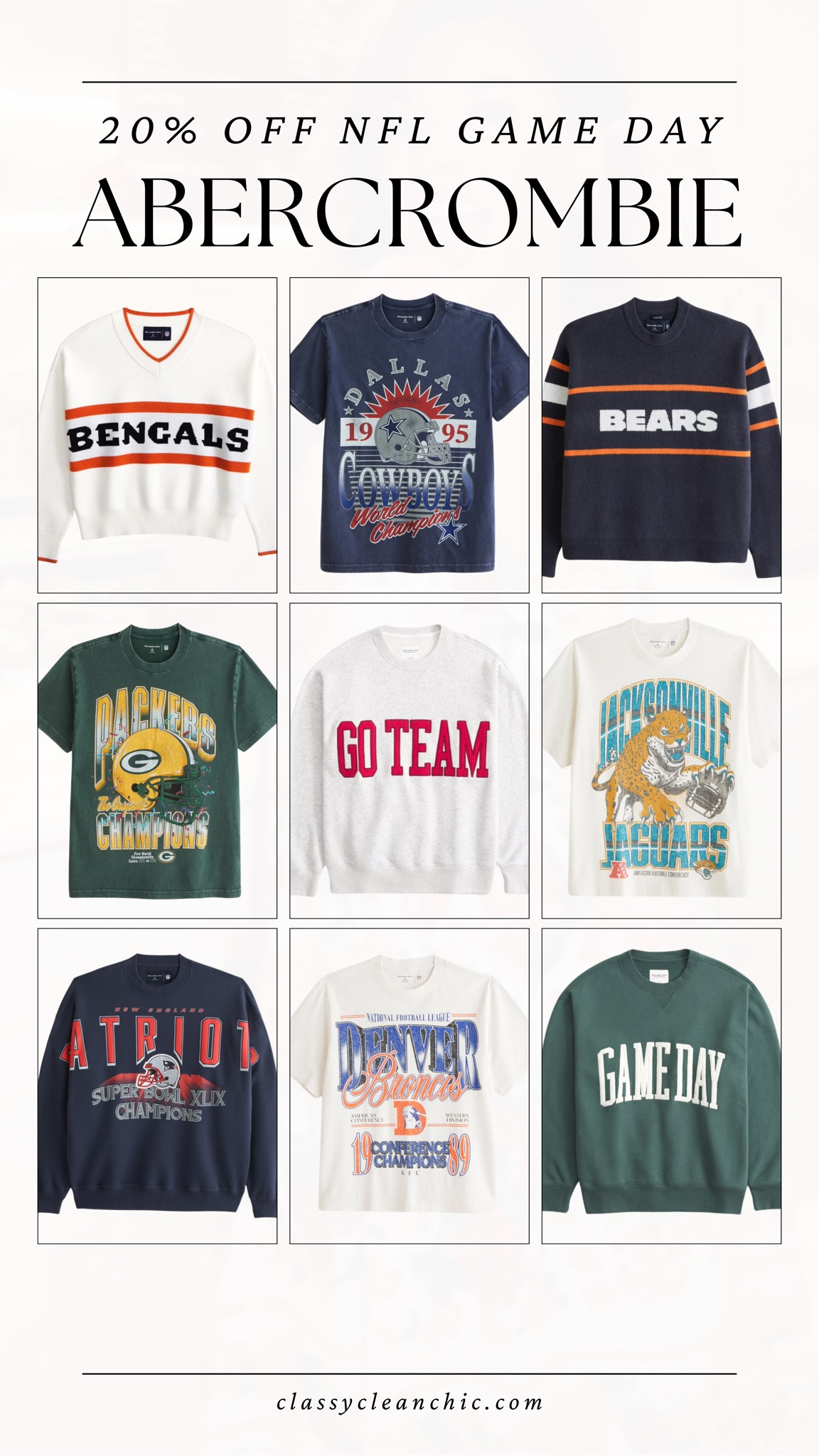 Abercrombie nfl sale football tees game day sweaters nfl team spirit looks game day tailgate inspo

Use code: kickoff

Sized up to a large in all sweaters. Tees are true to size  

#LTKParties #LTKBacktoSchool #LTKSaleAlert