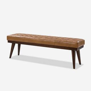 JAYDEN CREATION Paula 55.5 in. Wide Camel Genuine Leather Bedroom Bench with Solid Wood Base ZBEL... | The Home Depot