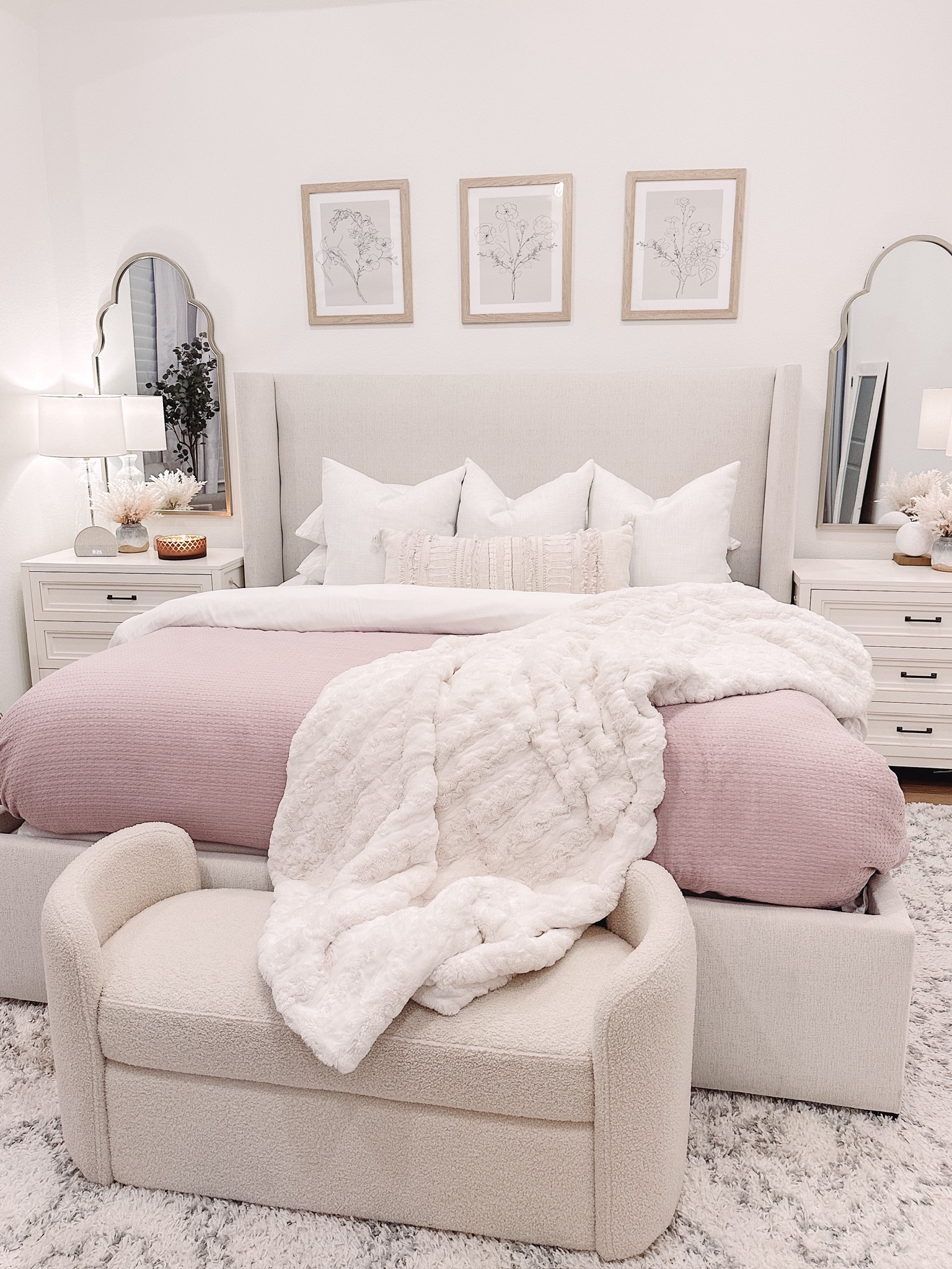 Master bedroom home details 😍

Pink and beige, neutral, gold, white, aesthetic, decorating, clean girl, home house 

#LTKHome #LTKStyleTip #LTKFamily
