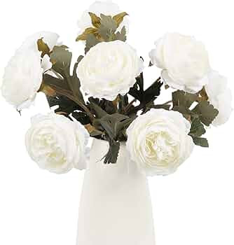 IPOPU 10pcs White Peonies Artificial Flowers Real Touch Silk Peonies with Stems Fake Peony for DI... | Amazon (US)