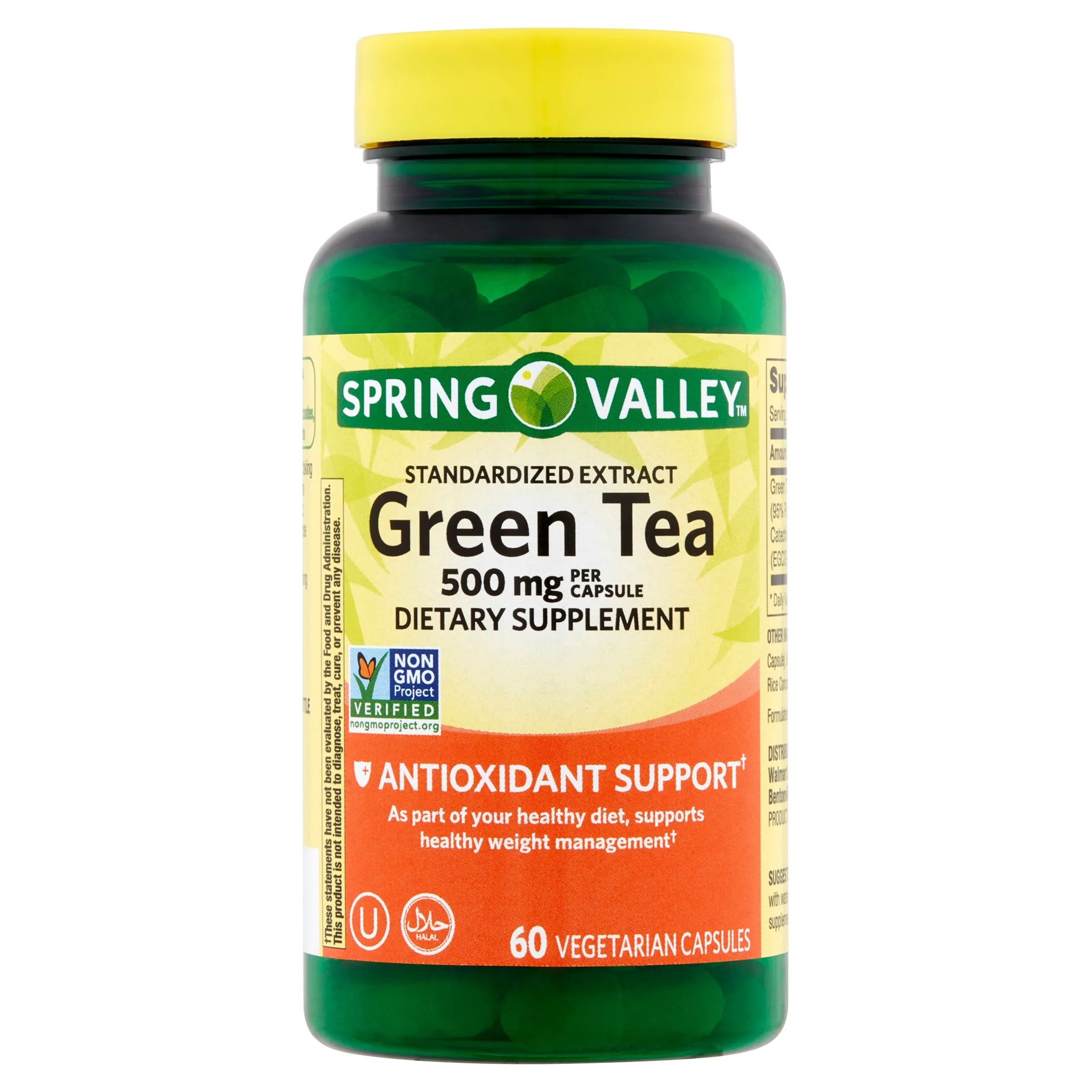 Spring Valley Green Tea Extract Vegetarian Capsules, 500 mg, 60 Count - Walmart.com | Walmart (US)