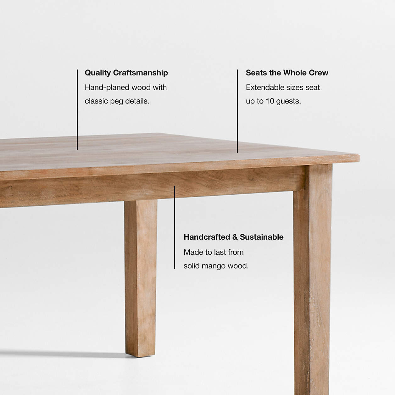 Basque 82"-118" Weathered Light Brown Solid Wood Extendable Dining Table + Reviews | Crate & Barr... | Crate & Barrel