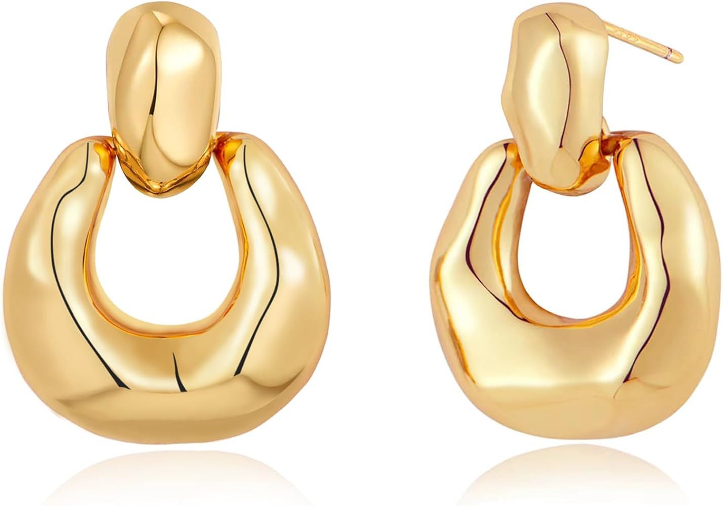 Amazon.com: Chunky Gold Hoop Earrings for Women, Door Knock Shape Earrings Statement Gold Plated ... | Amazon (US)