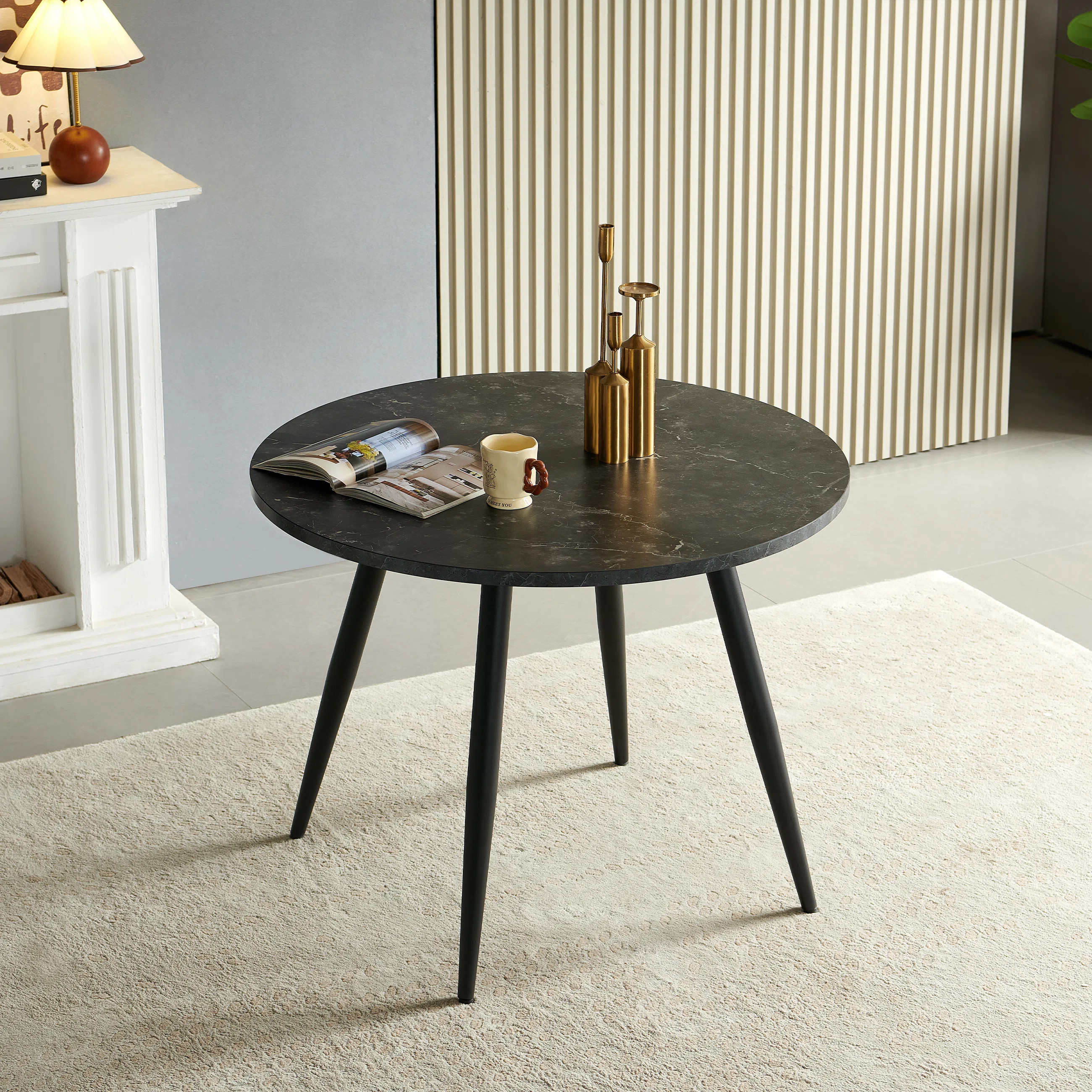 Darcell 100cm Round Dining Table with Marble Effect Top | Wayfair UK
