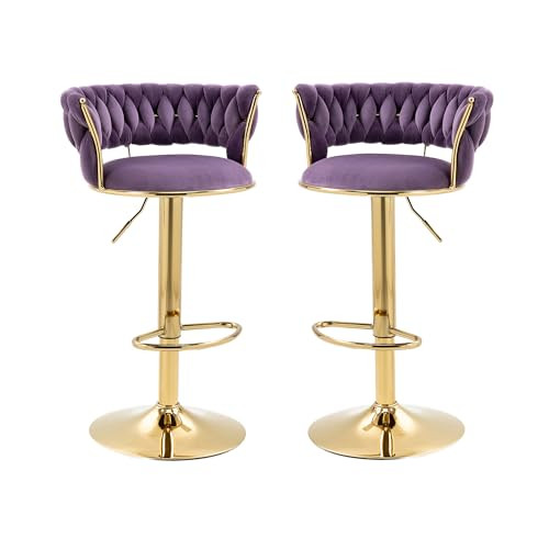 Hihalo Modern Bar Stools Set of 2 360°Swivel Velvet Adjustable Counter Bar Stool with Arm, Back and Footrest Modern Upholstered, Barstools for Kitchen Island, Cafe, Pub,Bar Counter 2PC (Purple) | Amazon (US)