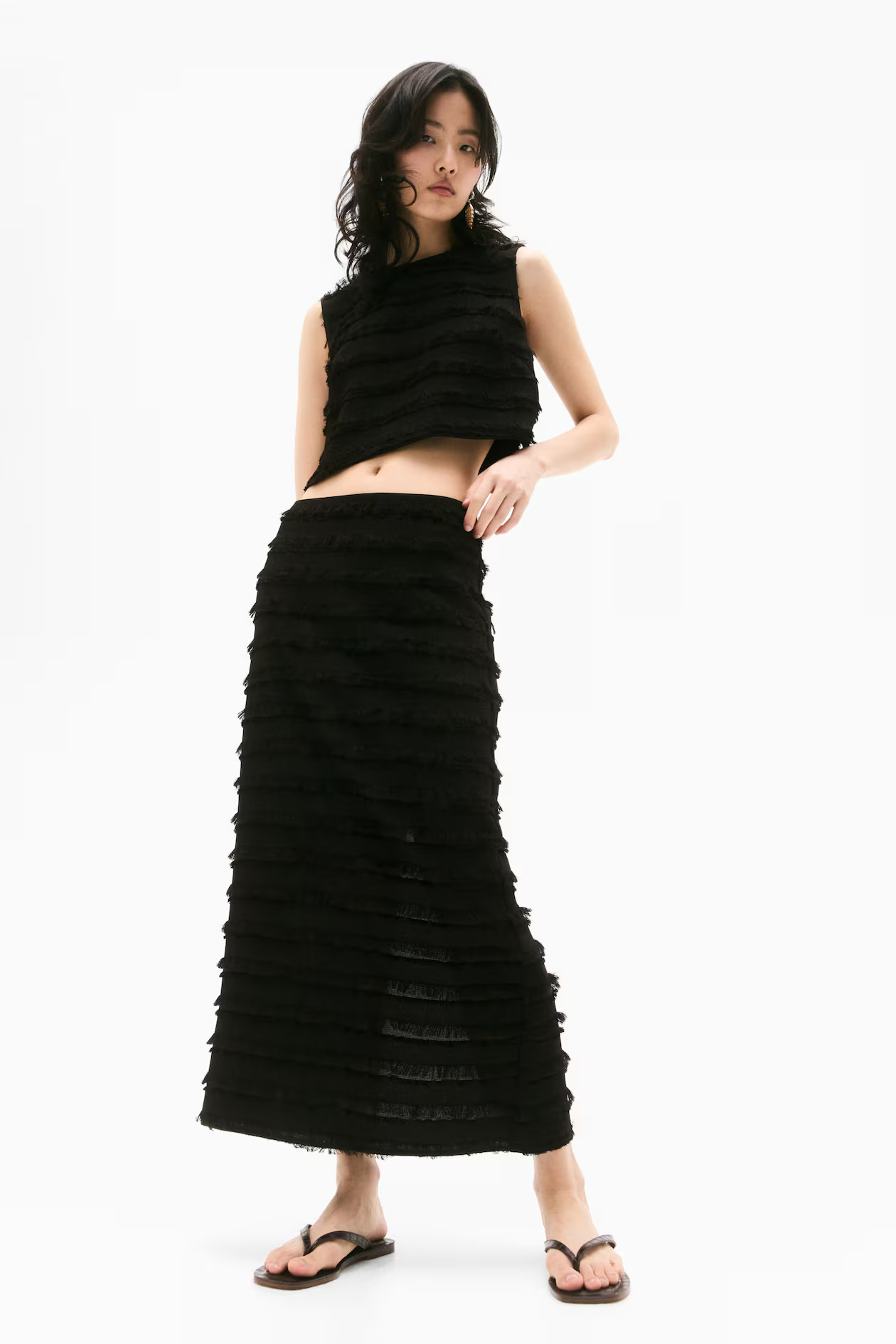 Fringe-Trimmed Midi Skirt - Dark brown - Ladies | H&M US | H&M (US + CA)