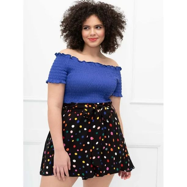 ELOQUII Elements Women's Plus Size Smocked Off-The-Shoulder T-Shirt | Walmart (US)