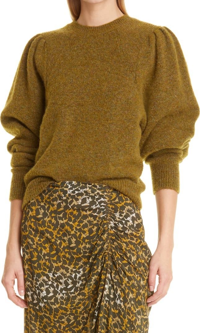 Isabel Marant Étoile Peyton Puff Sleeve Sweater Green Sweater Sweaters Khaki Sweater Sweaters | Nordstrom