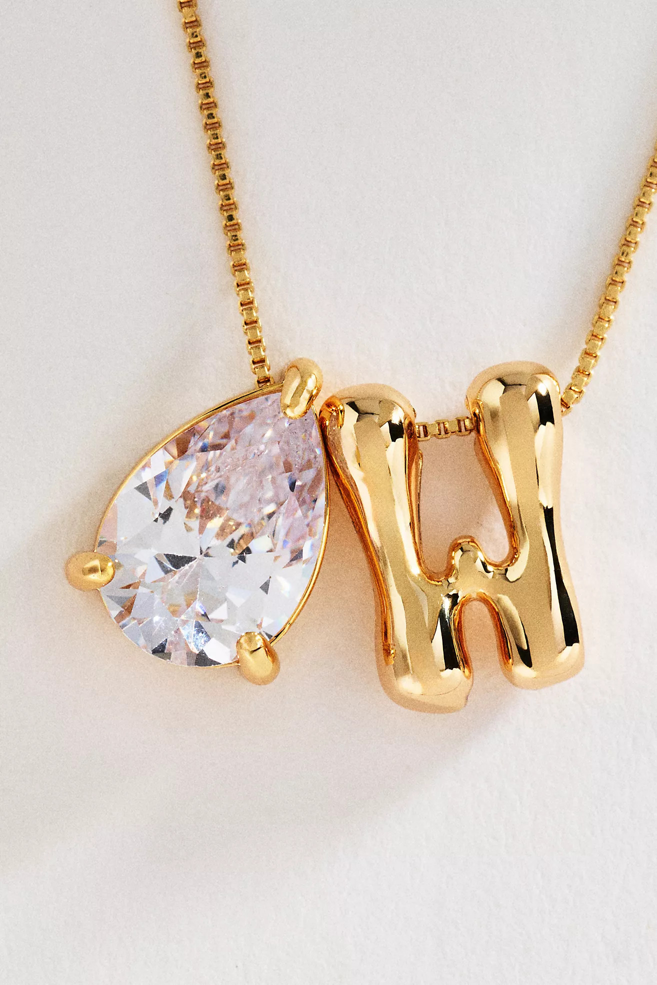 Bubble Initial and Pear-Cut Stone Necklace | Anthropologie (US)