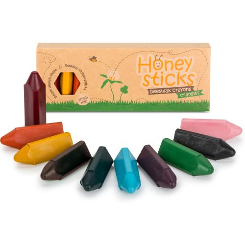 Honeysticks Triangular Crayons (10 Pack) - 100% Pure Beeswax, Food Grade Colors, Non Toxic Crayons for Baby, Toddlers ages 1-3,2-4, Triangle Shape for Pencil Grip Development. Handmade in New Zealand | Amazon (US)