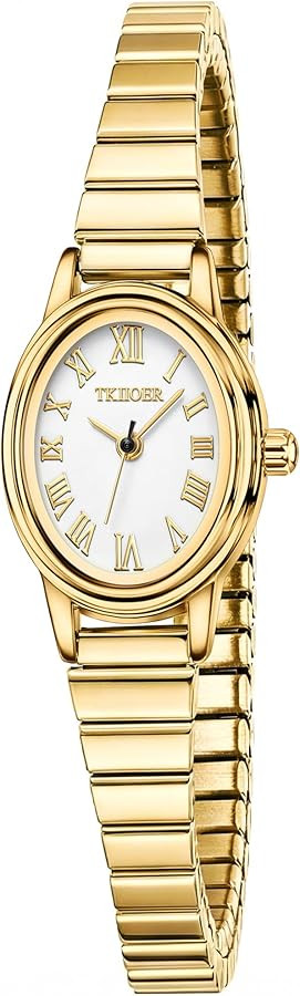 Small Gold Watches for Women, Easy to Read Dial Ladies Analog Watch, Oval Case, Stainless Steel E... | Amazon (US)