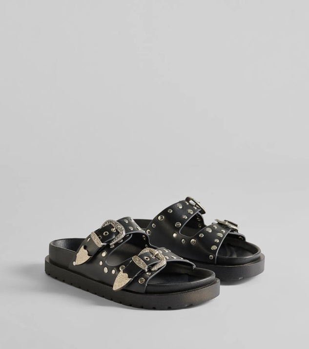 On Trend Western Buckle Faux Leather Slide Sandals | Windsor Stores