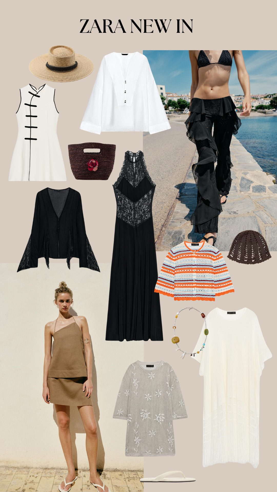 Zara New In 

zara new in, zara style, summer fashion, resort wear, vacation outfit, beachwear, coastal chic, neutral outfit, black and white outfit, straw hat, white mini dress, white tunic, black lace dress, crochet cardigan, knit top, beaded necklace, woven tote, black ruffle pants, swimsuit cover up, taupe mini dress, embroidered dress, white flip flops, boho style, chic summer look, elevated basics

#LTKsummer #LTKeurope #LTKdatenight