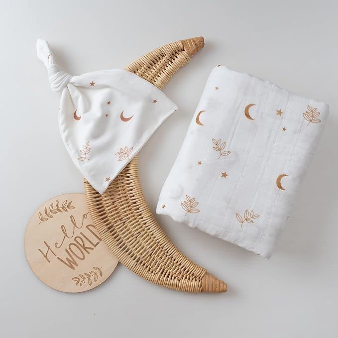Miaoberry 100% Organic Cotton Baby Muslin Swaddle Blanket Set| Boho Moon| Gender Neutral for Boys... | Amazon (US)