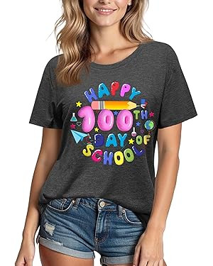 100 Days of School Shirt for Women:Crew Neck Short Sleeve Teacher Higher Quality T-Shirt | Amazon (US)