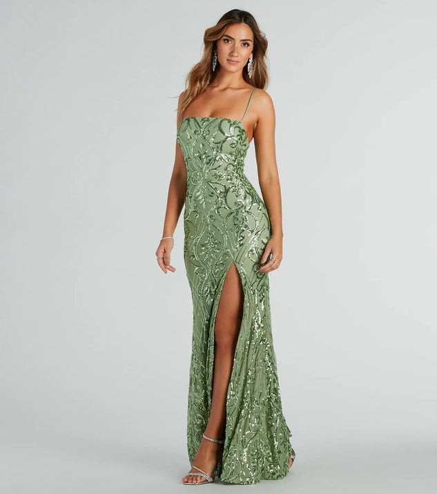 Jillian Formal Sequin Slit Bodycon Long Dress | Windsor Stores