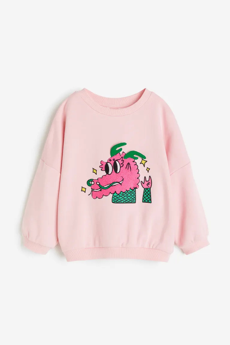 Appliquéd Sweatshirt - Light pink/dragon - Kids | H&M US | H&M (US + CA)