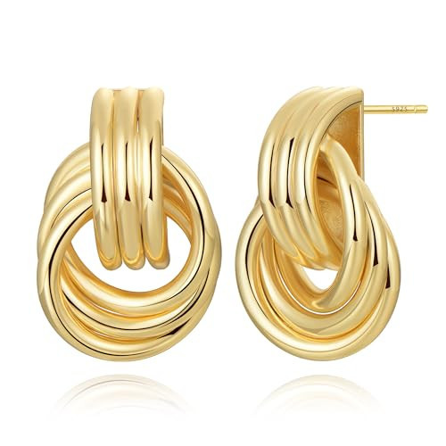 FSLEAD Gold Knot Earrings for Women Hypoallergenic Chunky Geometric Dangle Trendy Chain Knot Long Twisted Earring 14K Gold Vintage Minimalist Formal Chunky Earrings Jewelry | Amazon (US)