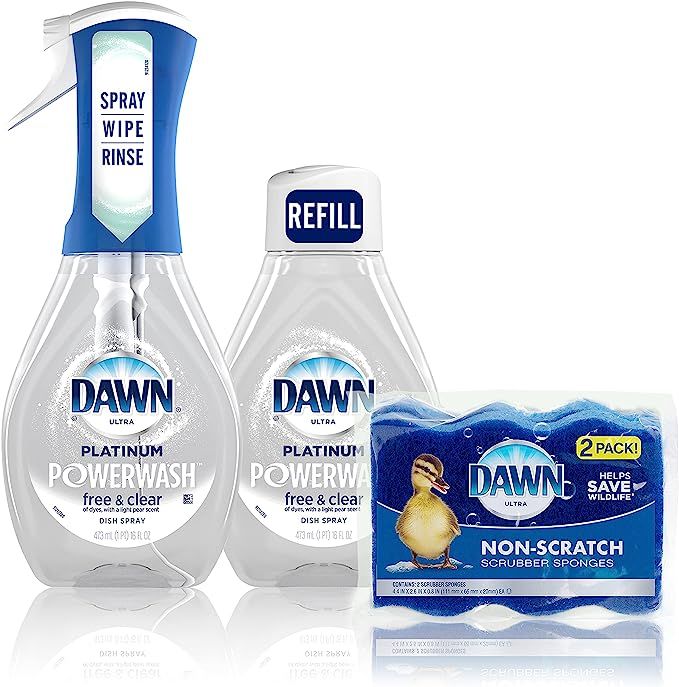 Dawn Free & Clear Powerwash Dish Spray, Dish Soap, Light Pear Scent Bundle, 1 Spray (16oz), 1 Ref... | Amazon (US)