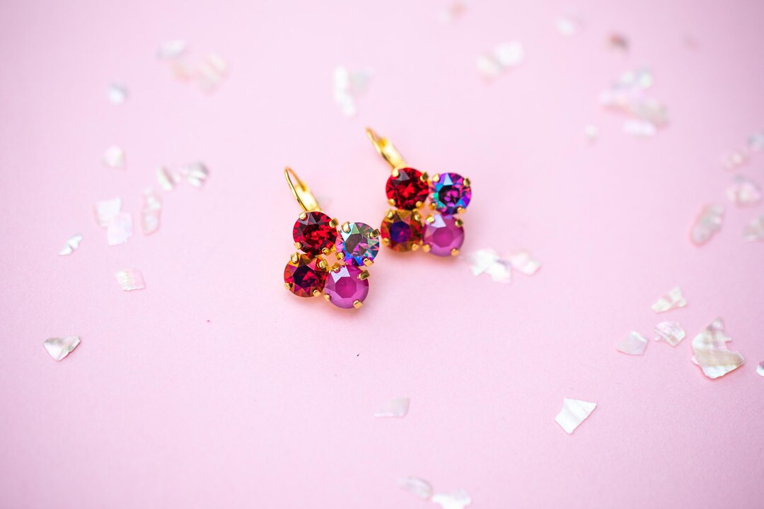 Pomegranate Punch 8mm 4 Stone Clover Drop or Studs - Choose Setting Color - Etsy Dominican Republ... | Etsy (US)