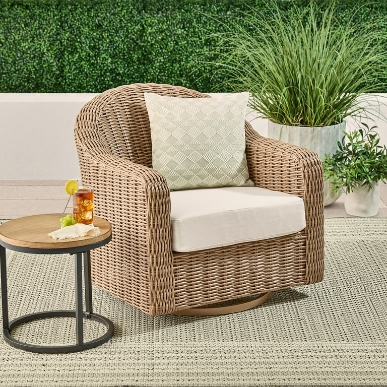 Better Homes & Gardens Bellamy Outdoor 1pk Swivel Glider Chair, Tan Wicker/Cream Cushion | Walmart (US)
